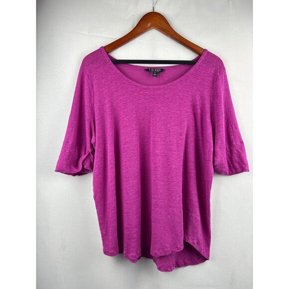 Lauren Ralph Lauren Womens 2X Purple Linen Top - Picture 2 of 5